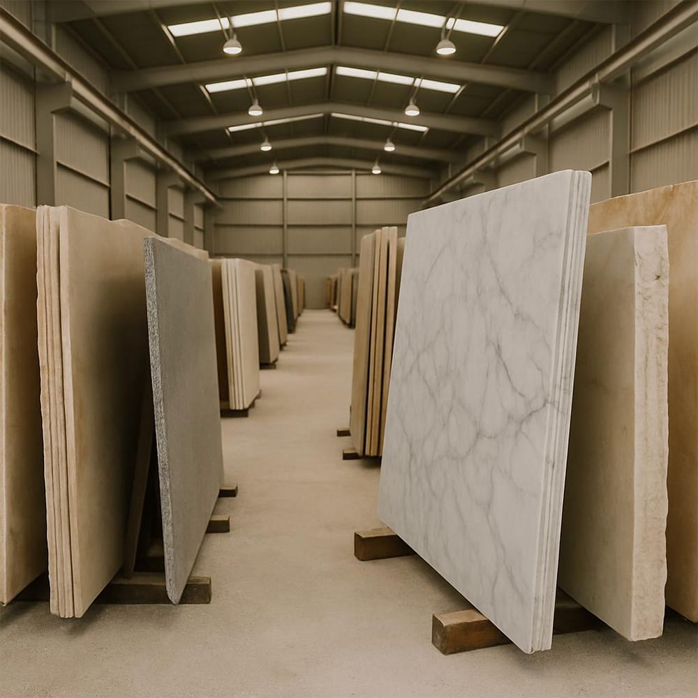 Marble slab with oxidation, an example for natural stone selection.